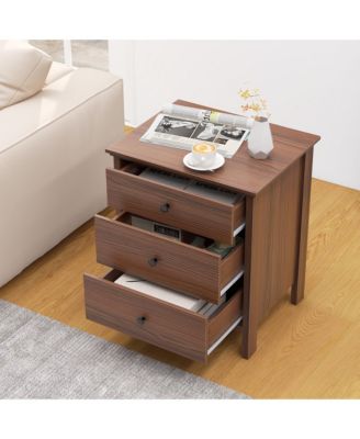 Set of 2 3-Drawer Nightstands Wooden Bedside Table Modern Side End Table