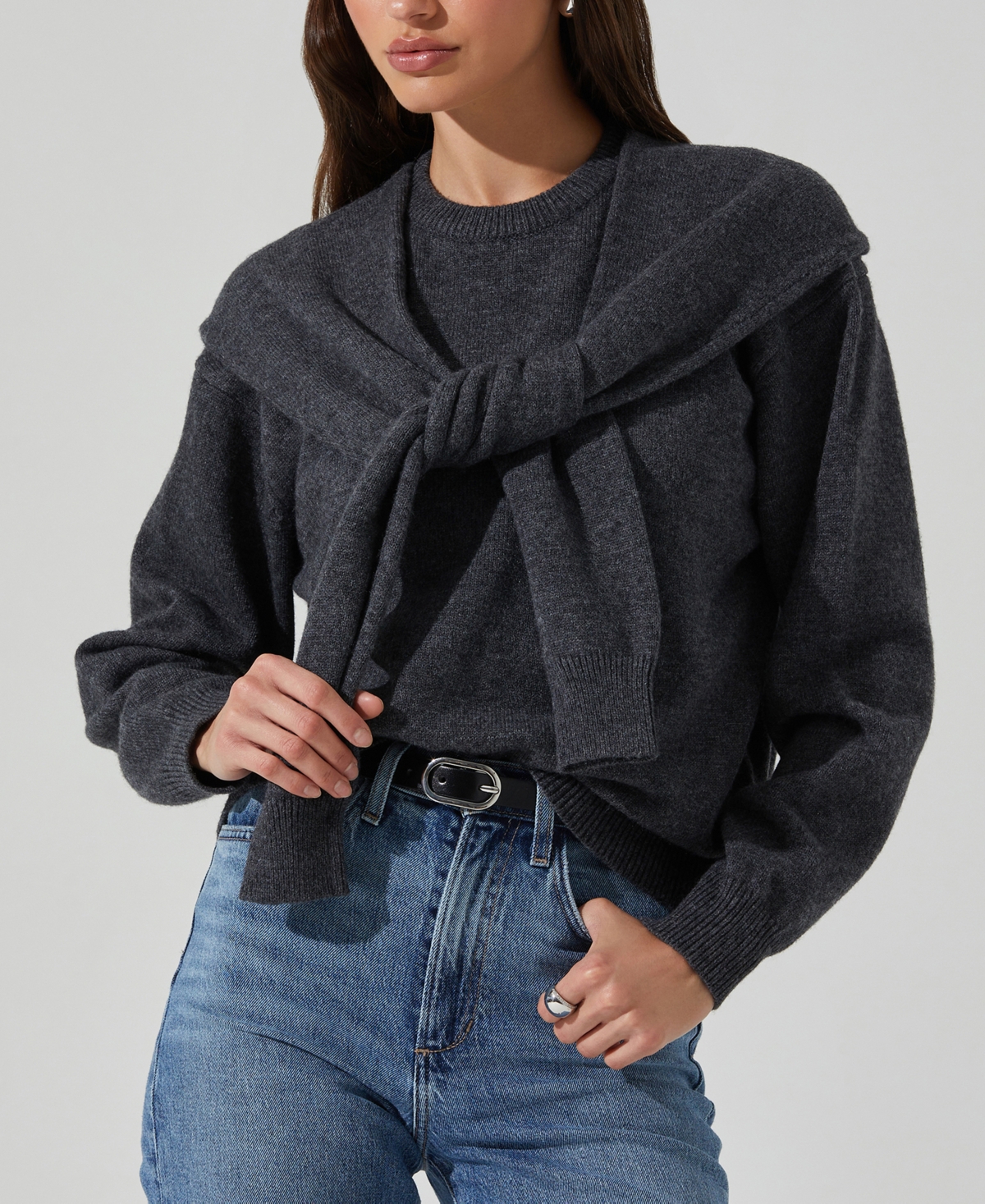 Astr Women's Delrin Long-sleeve Sweater In Charcoal