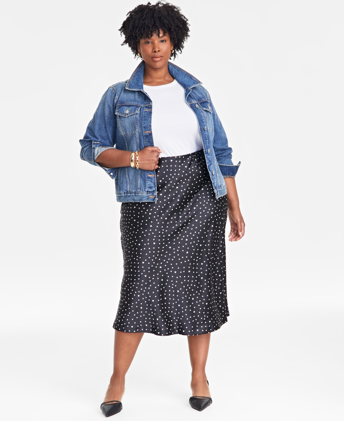 Trendy Plus Size Printed A-Line Slip Skirt, Exclusively at Macy's - Deep Black