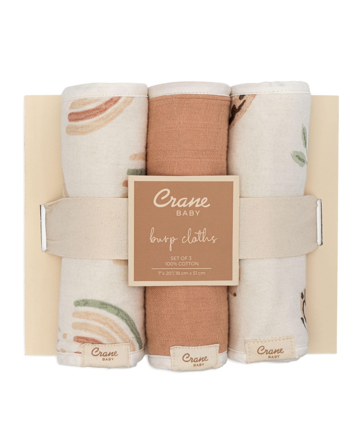 Crane Baby Parker Burp Cloth Rainbow/butterfly 3-piece Set In Beige