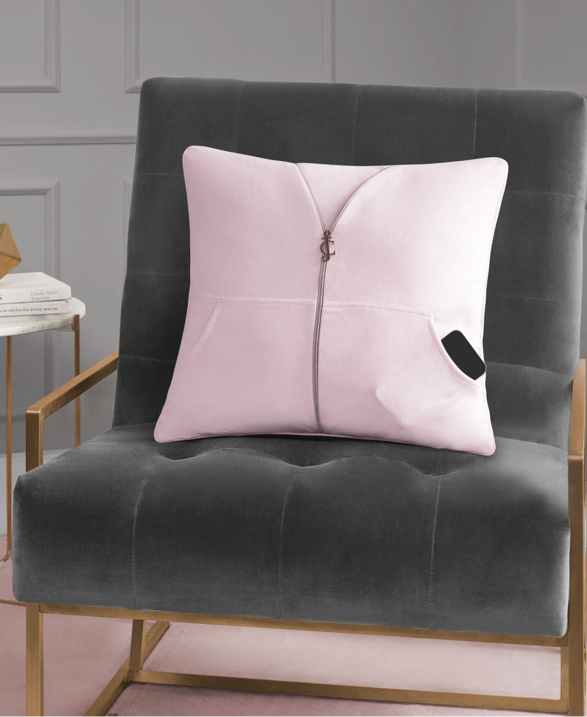 Juicy Couture Velvet Novelty Decorative Pillow, 20" X 20" In Pink Marshmallow