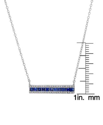 Blue Spinel (5/8 ct. t.w.) & Lab Grown White Sapphire (3/8 ct. t.w.) Bar 18" Pendant Necklace in Sterling Silver
