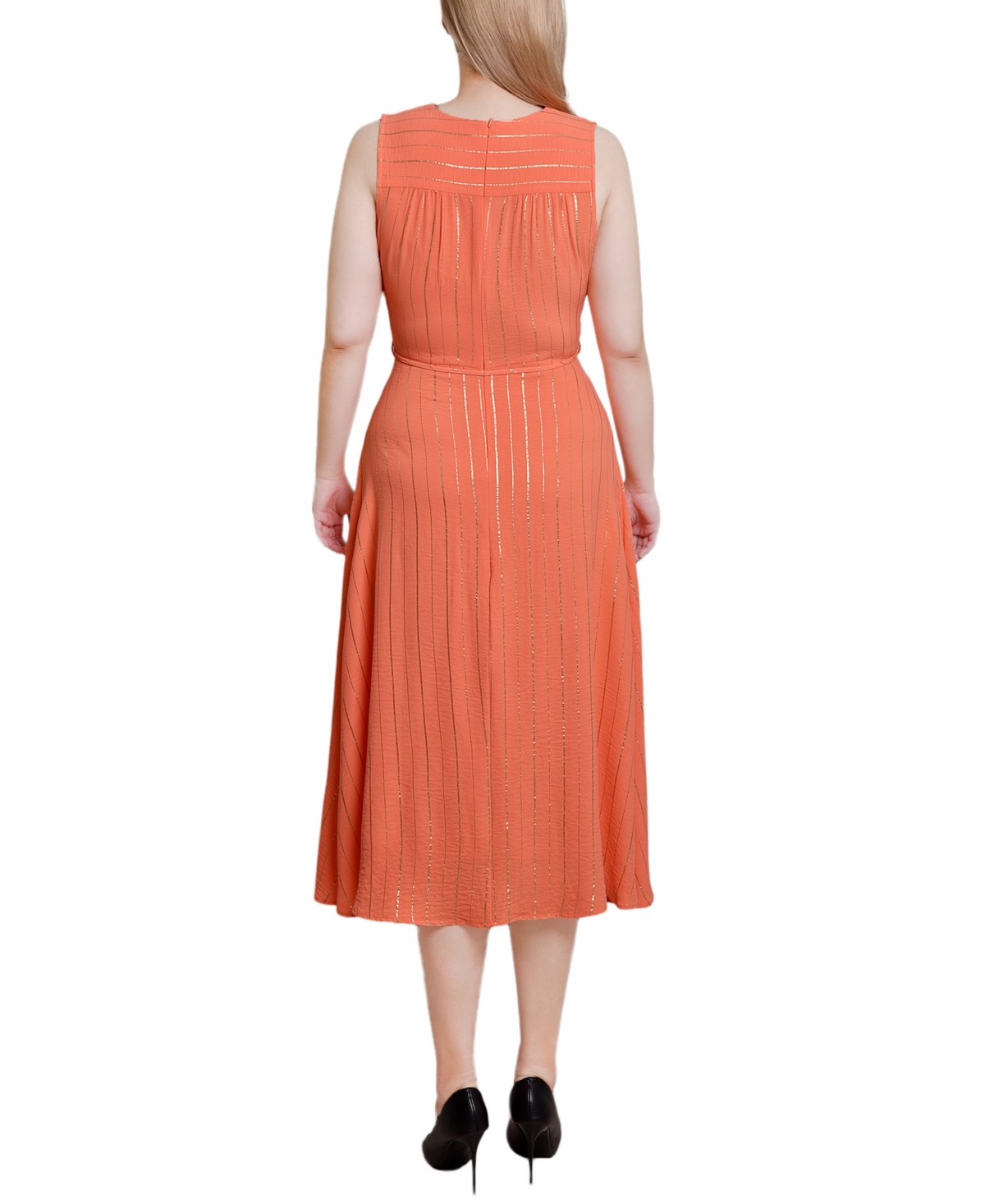 Ny Collection Women's Sleeveless Surplice Vertical Stripe Dress In Dark Coral Gold