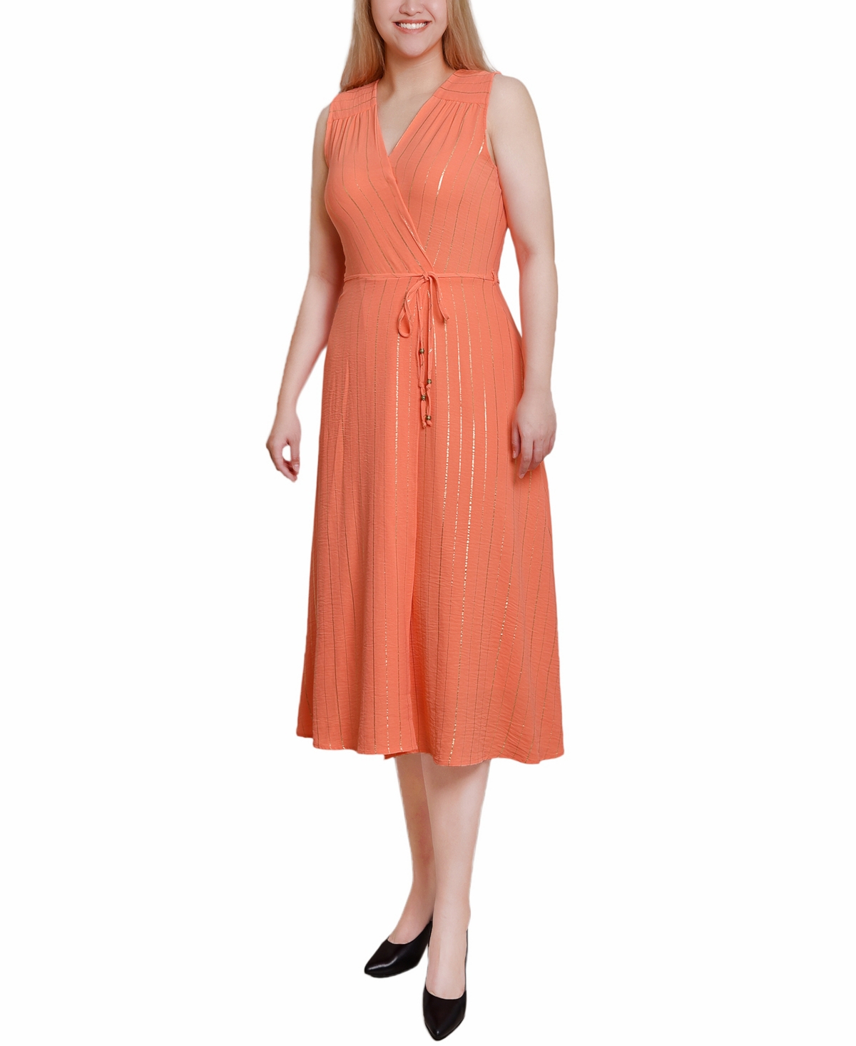 Ny Collection Women's Sleeveless Surplice Vertical Stripe Dress In Dark Coral Gold