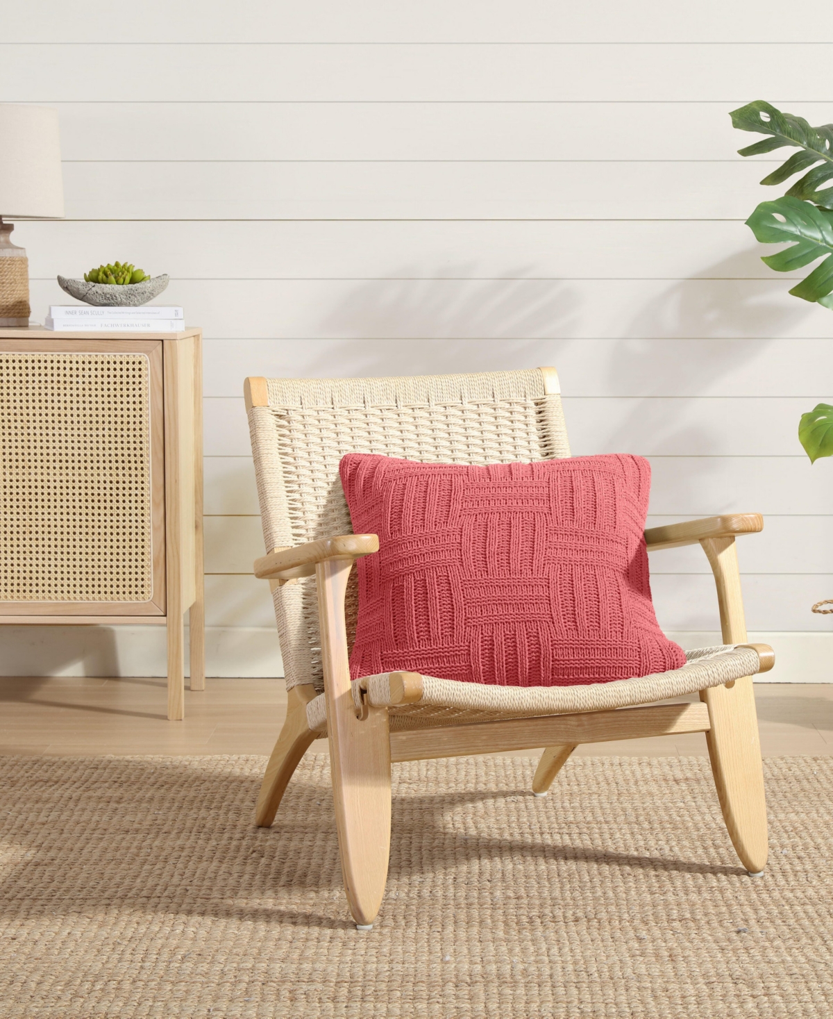 Tommy Bahama Home Chain Basket Knit Decorative Pillow, 20" X 20" In Rose Coral