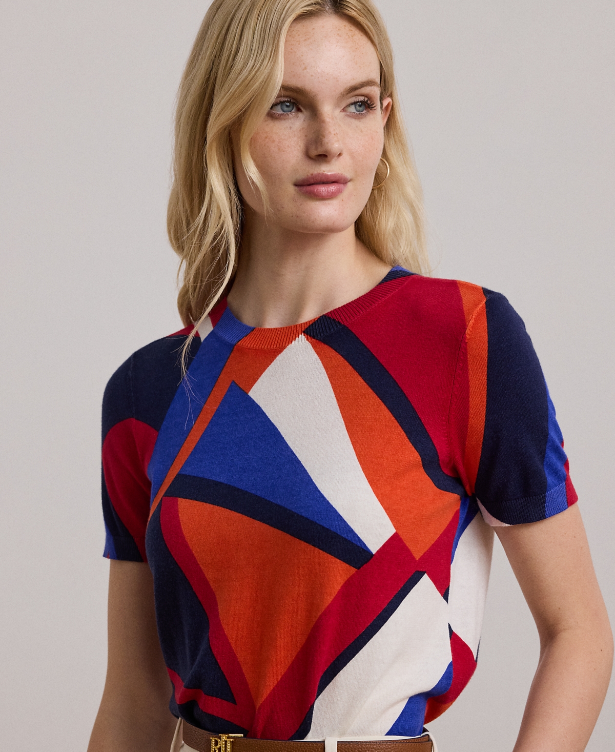 Lauren Ralph Lauren Petite Print Cotton-Blend Short-Sleeve Sweater