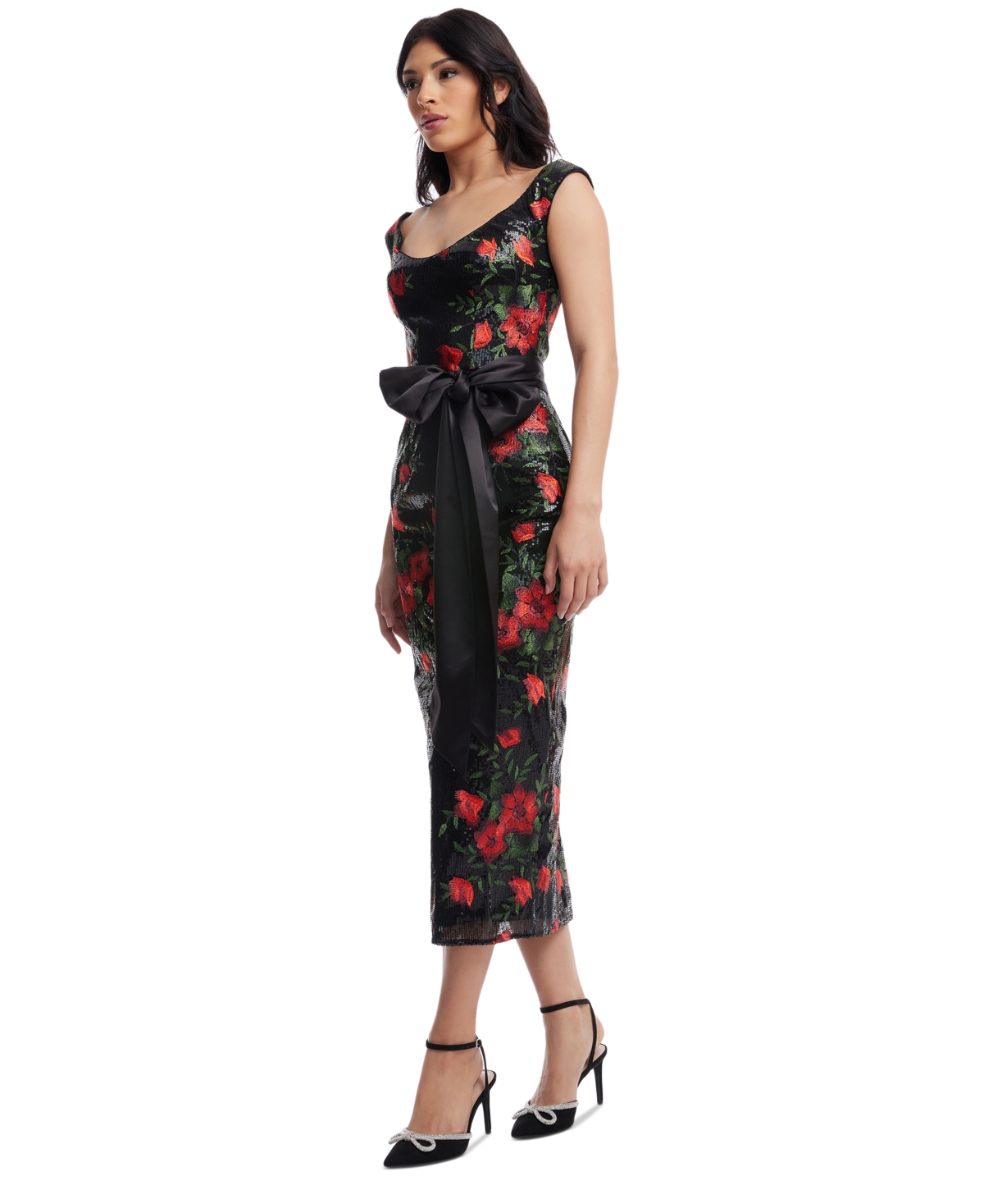 Dress The Population Women's Dottie Midi Dress In Rouge Multi