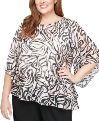Alex Evenings - Plus Size 3/4-Sleeve Printed Blouse