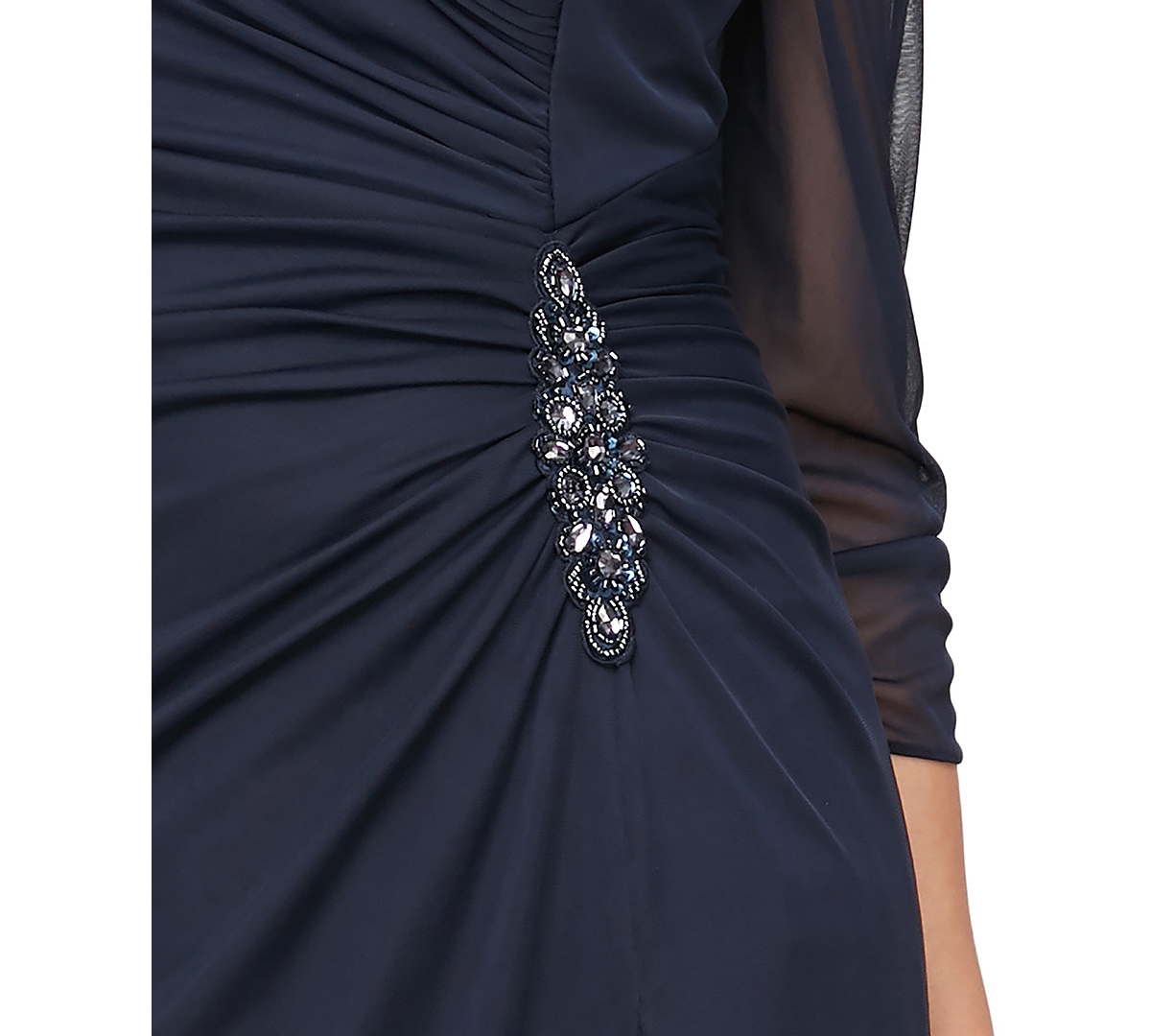 ALEX EVENINGS PETITE PORTRAIT COLLAR 3/4-SLEEVE GOWN