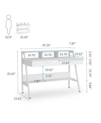 47 inch Computer & Office Writing Desk with Storage Shelf,Drawers & Monitor Stand Riser for Home Office Use