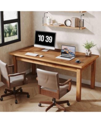 70 Inch Large Computer Desk, Farmhouse Office Desk Writing Study Desk with Solid Wood Leg's, Executive Desk with Thickened Frame and Board
