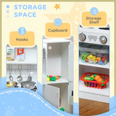 Play Kitchen, Kids Kitchen Playset w/ Play Phone & Chalkboard,