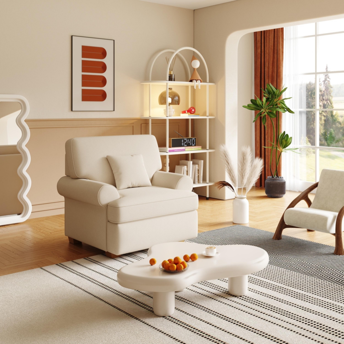 Sugift Modern Accent Chair Linen Single Sofa Chair for Living Room, Bedroom