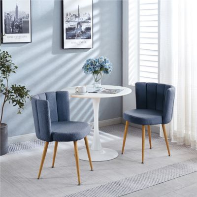 Modern haze blue dining chair(set of 2 ) with iron tube wood color legs, shorthair cushions and comfortable backrest, suitable for dining room, living room, cafe, simple structure.