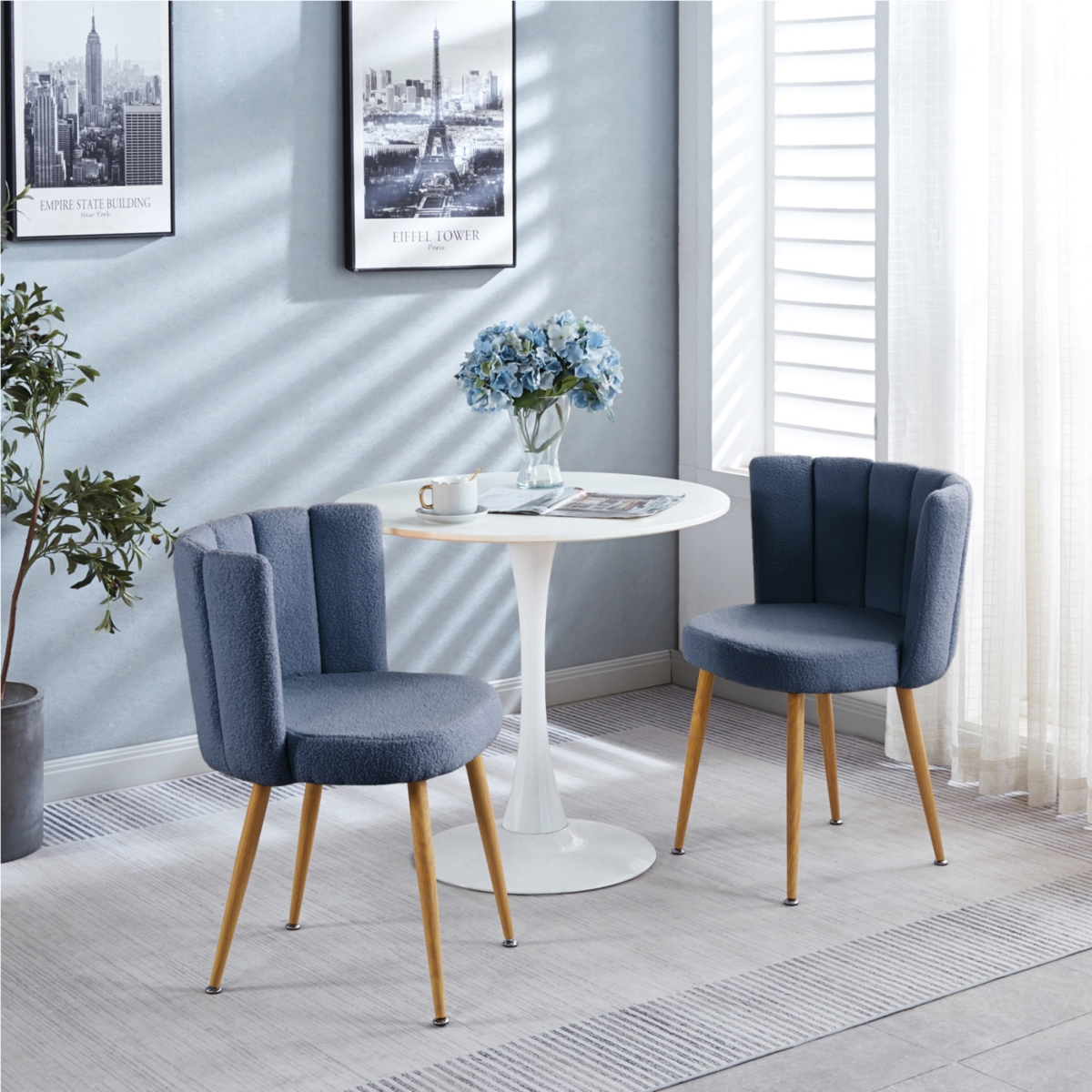 Streamdale Furniture Modern hazedining chair(set of 2 ) with iron tube wood color legs, shorthair cushions and comfortable backrest, suitable fo