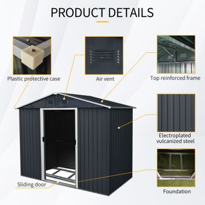 8ft x 4ft Outdoor Metal Storage Shed with Sliding Door and foundation for Backyard, Patio, Lawn (Black and White