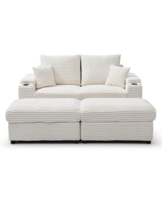 Cozy Loveseat Sectional with Ottomans and Pillows