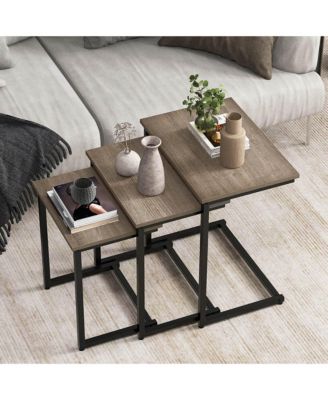 3 Pcs Nesting Coffee End Table Set Stacking Side Nightstand Living Room Rustic