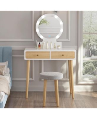 Vanity Desk with Stool, Makeup Vanity Desk with Touch Light Mirror