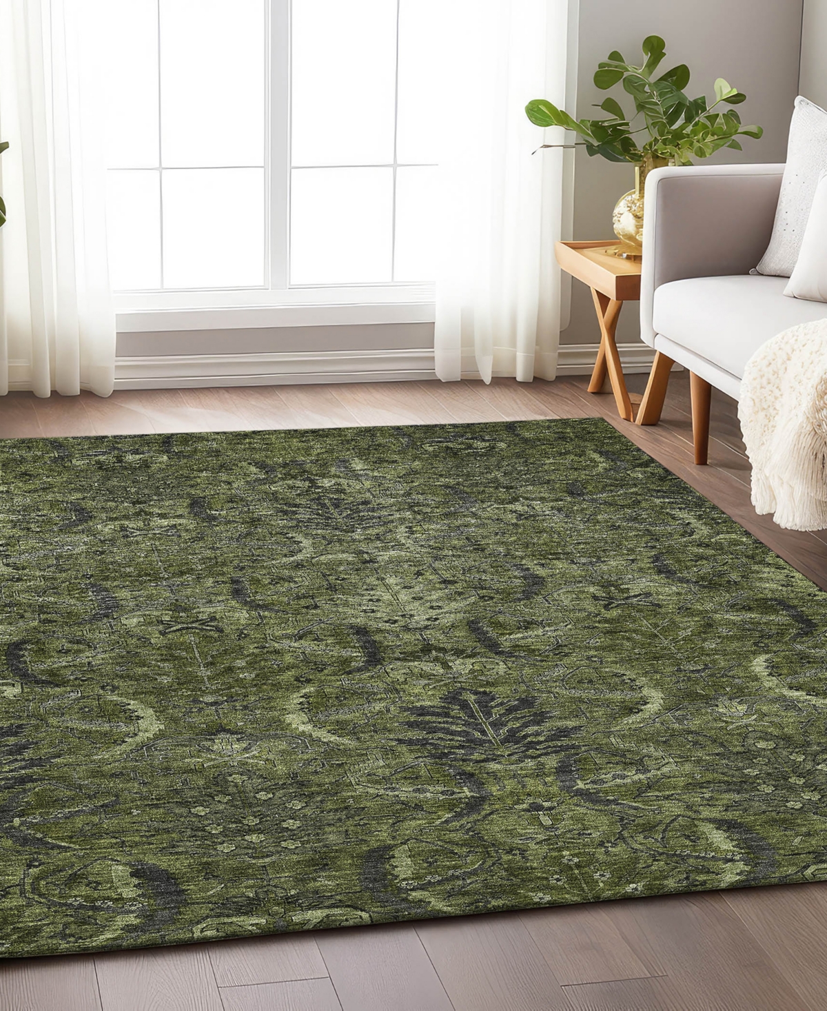 Addison Chantille Machine Washable Acn1082 5'x7'6" Area Rug In Olive
