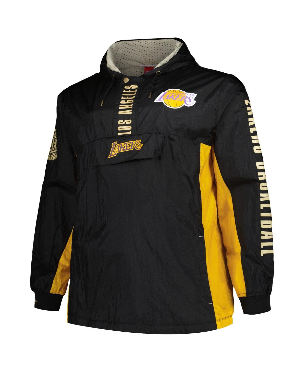 Mitchell & Ness Men'sLos Angeles Lakers Big Tall Hardwood Classics Team Og 2.0 Anorak Hoodie Quarter-Zip Windbreaker Jacket - Black
