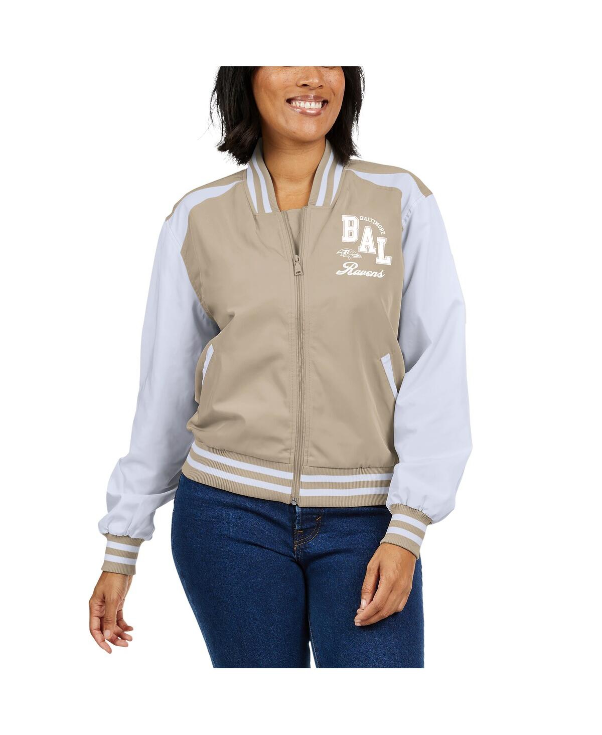 Wear By Erin Andrews Women's Tan Baltimore Ravens Tonal Full-zip Bomber Jacket In Tan,white