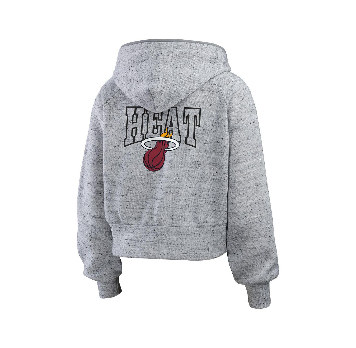 Women's Heather Gray Miami Heat Speckled Radiator Full-Zip Hoodie