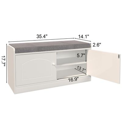 Shoe Storage Bench with 2 Doors & Cushion