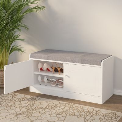 Shoe Storage Bench with 2 Doors & Cushion