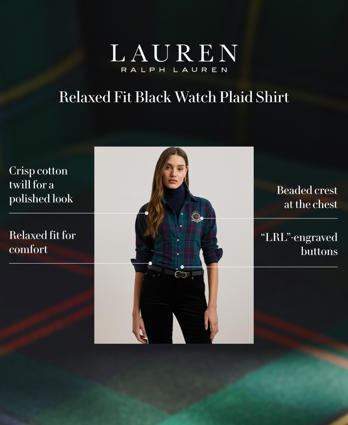 Lauren Ralph Lauren Women's Relaxed-Fit Black Watch Plaid Shirt, Regular & Petite