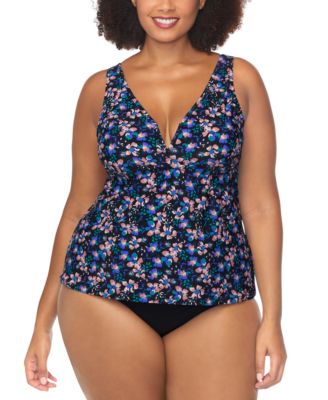 Trendy Plus Size Tanzania Floral Tankini Top Costa Ruched Bikini Bottoms