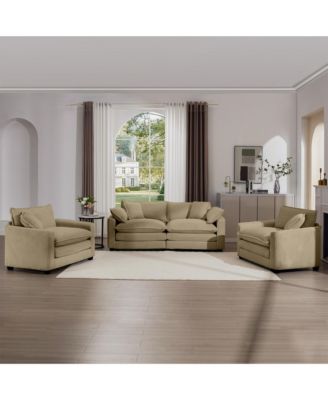 Warm and Cozy Sofa Set with Soft Cushions and Pillows, Home Theater Style Sofa Set Consisting of One 2-Seater Sofas and Two Single Sofa in Tan Corduroy Fabric