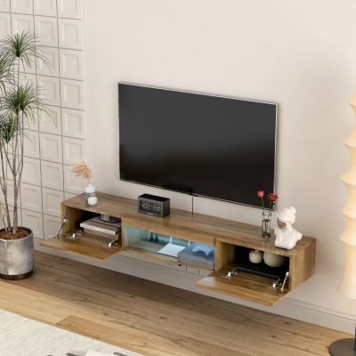Floating TV Stand with LED Lights & Outlet