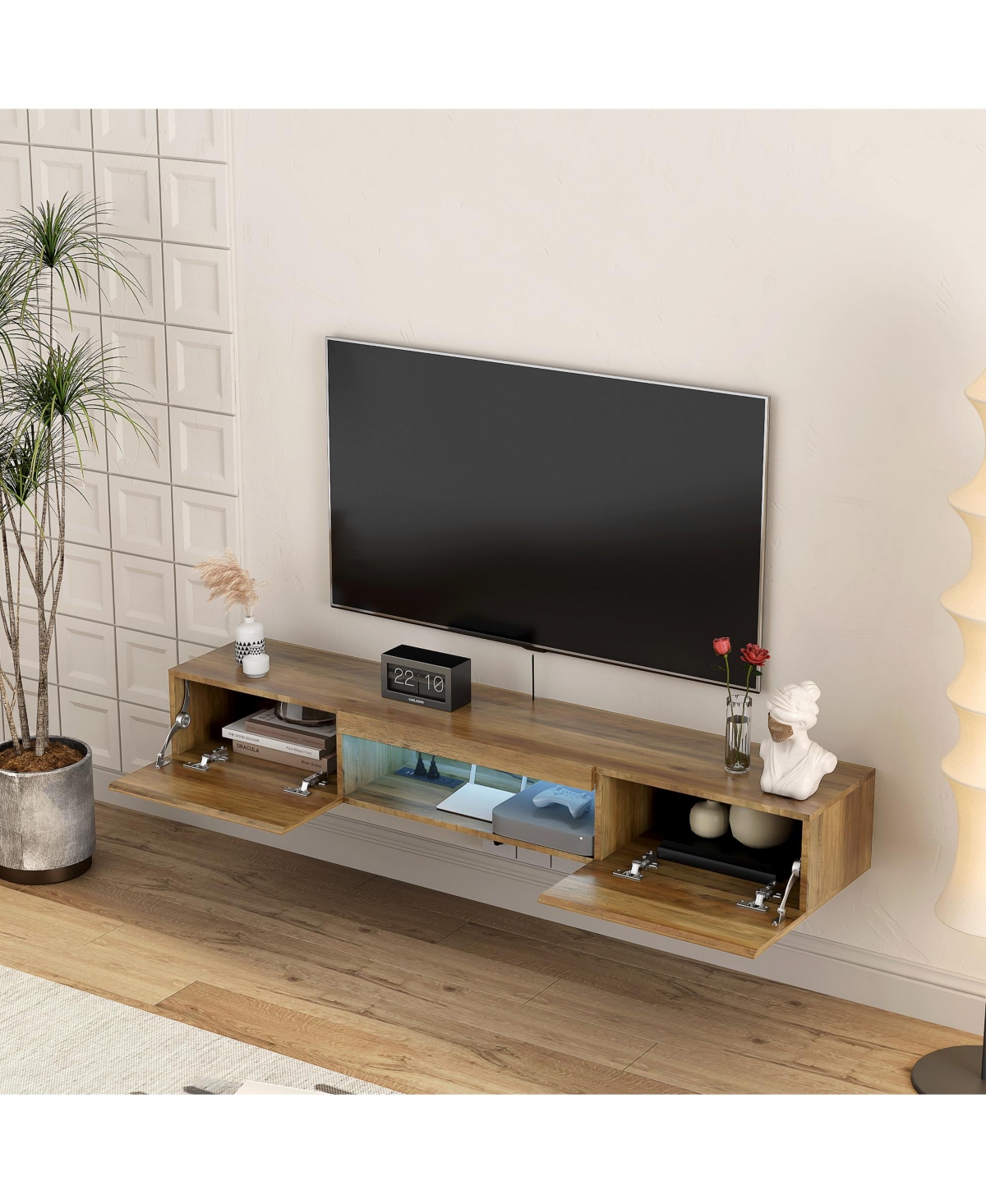Streamdale Floating Tv Stand with Led Lights & Outlet