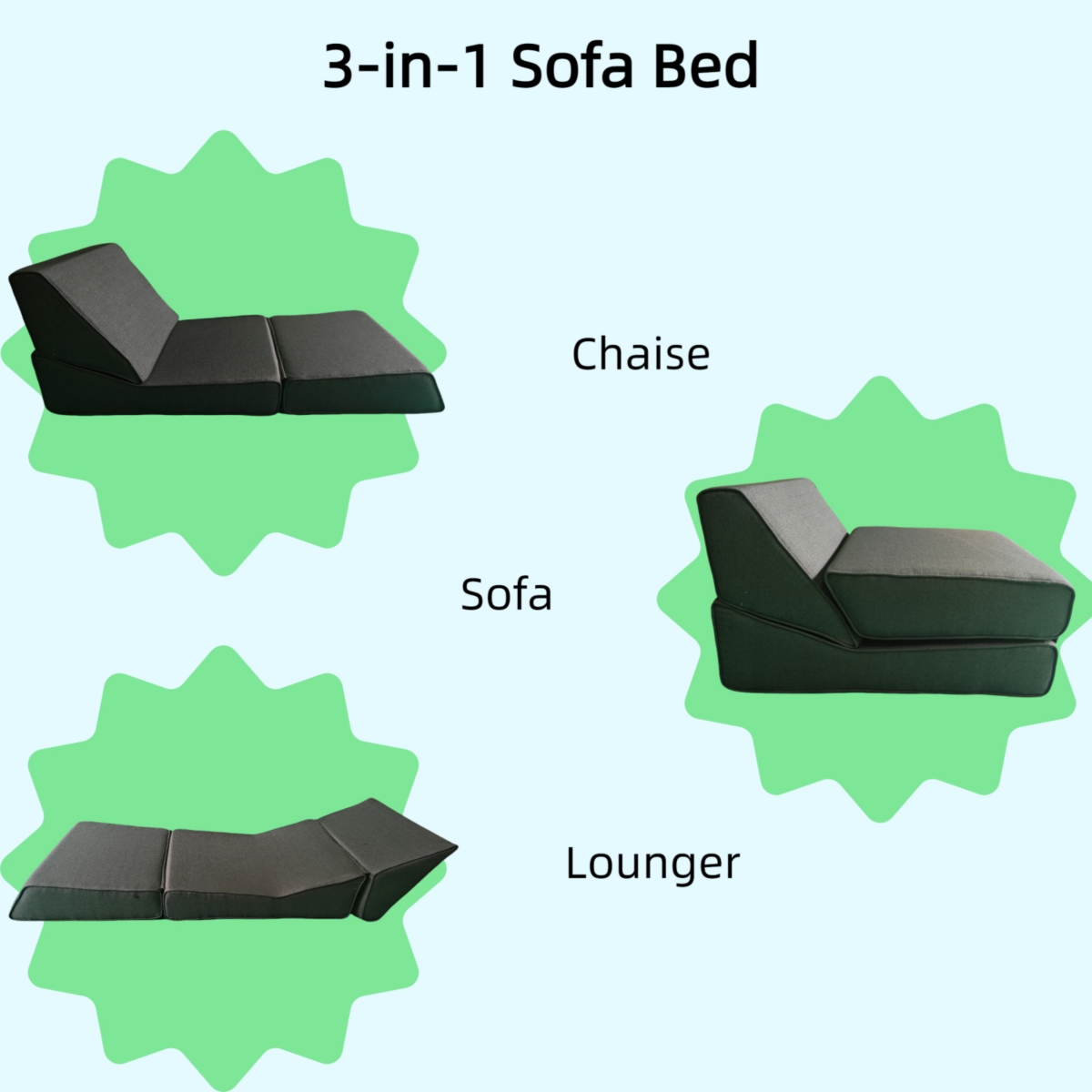 Streamdale Furniture Three in one folding sofa, convertible bed, easy to carry outdoors, suitable for living room, bedroom, lounge, outdoor