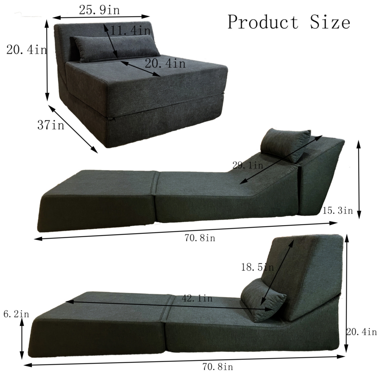 Streamdale Furniture Three in one folding sofa, convertible bed, easy to carry outdoors, suitable for living room, bedroom, lounge, outdoor