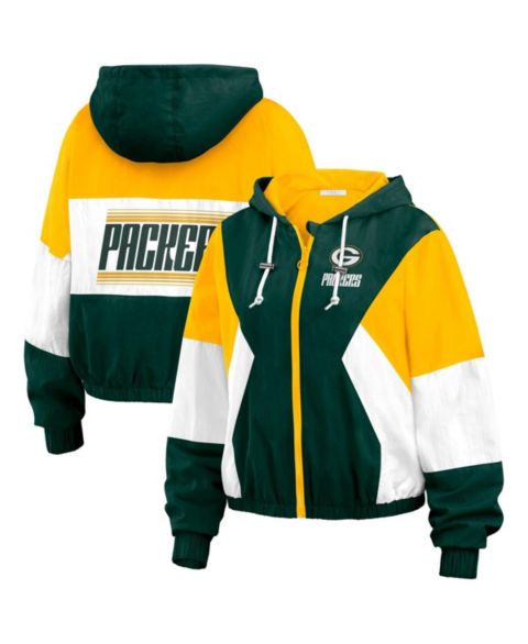 Женские куртки WEAR by Erin Andrews Women's Green Green Bay Packers Color Block Full-zip Windbreaker Jacket