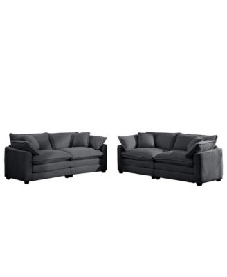 Modern Fabric Living Room Sofa Two Piece Set, Two 2-Seater Sofas with 8 Cushion Upholstery Large Deep Seat Recliner, Grey Corduroy Fabric