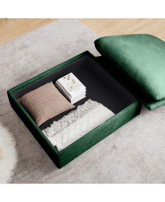 Sectional Sofa Comfy Corduroy Couch for Living Room with Pillows and Round Armrests, Modern Corduroy Sofa Sleeper Deep Couches with Storage Ottoman (Green, 2-Seat)