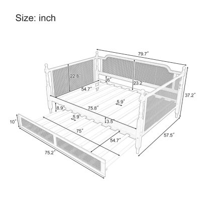 Rattan Daybed with Full Trundle, Antique Walnut