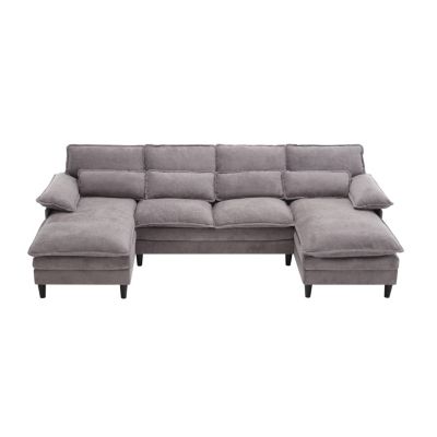 Streamdale U-Shaped Modular Sofa Couch with Waist Pillows and Chaise Lounge (Gray, Terrycloth)