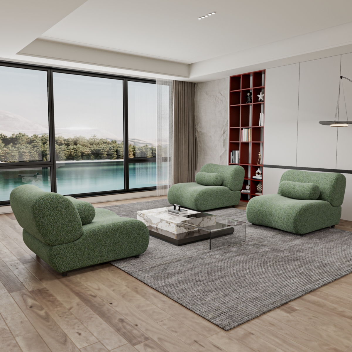 Streamdale Furniture Elegant Green Chenille Fabric Sofa - 3-Piece Modular Sectional with Cozy Recline & Unique Design - Ideal for Modern Living Rooms