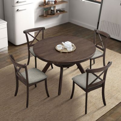Dark Brown Mid-Century Round Dining Set (50chars)