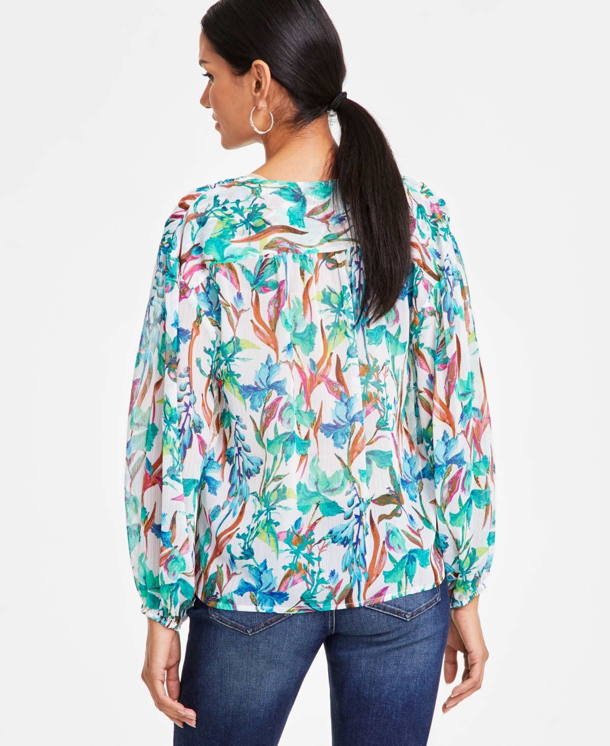 Inc International Concepts Women's Printed Tie-neck Top, Exclusively At Macy's In Gala Garde