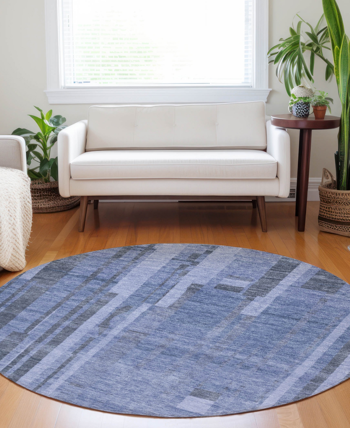 Addison Chantille Mahine Washable Acn1063 8'x8' Round Area Rug In Denim