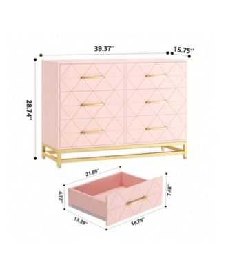 Dresser For Bedroom With 6 Drawer Double Dressers, Modern Wooden Dresser Chest, Beside Table For Closet, Nursery, Living Room