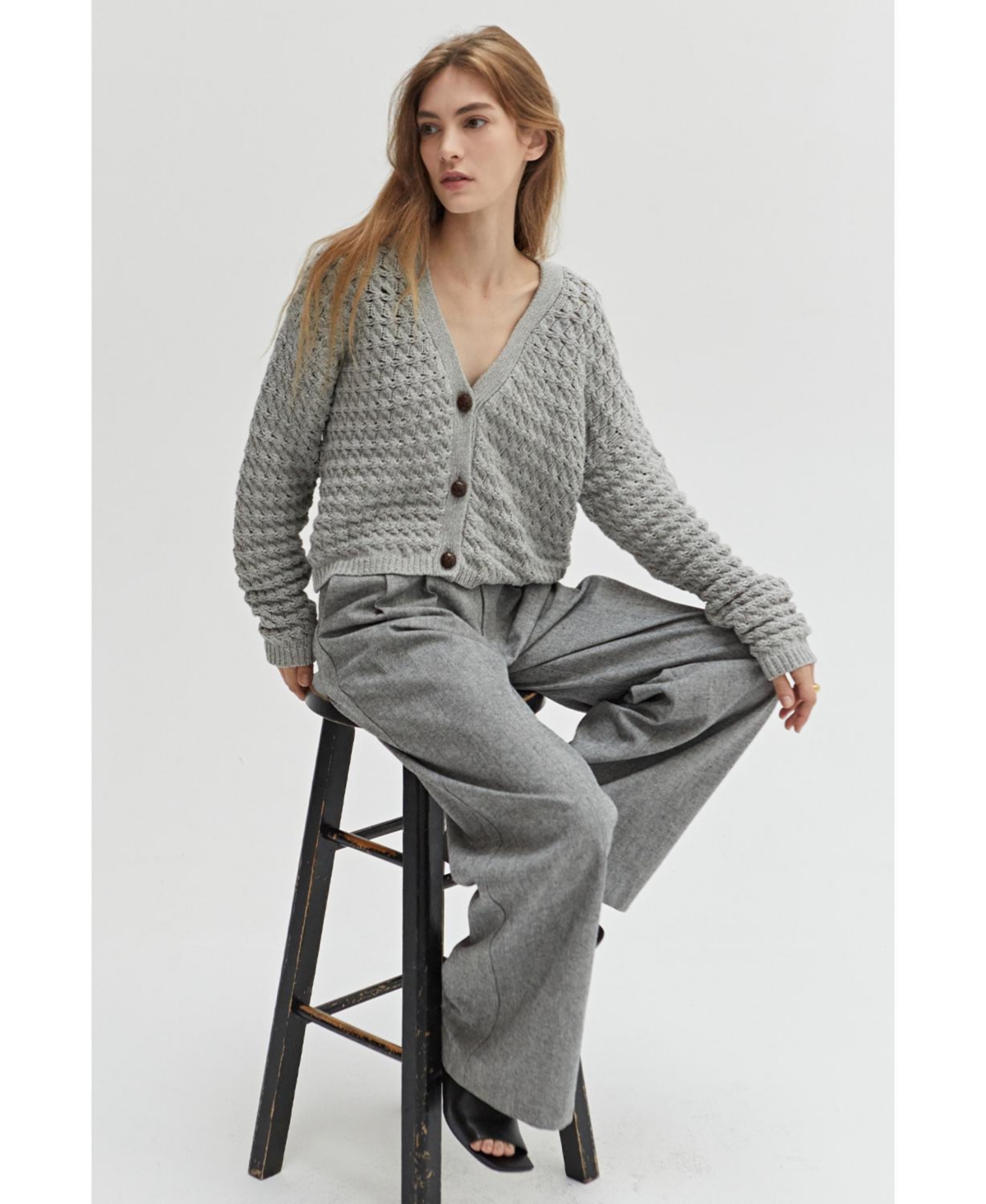 Crescent Women's Presley Textured Cardigan - Grey + Heather Grey