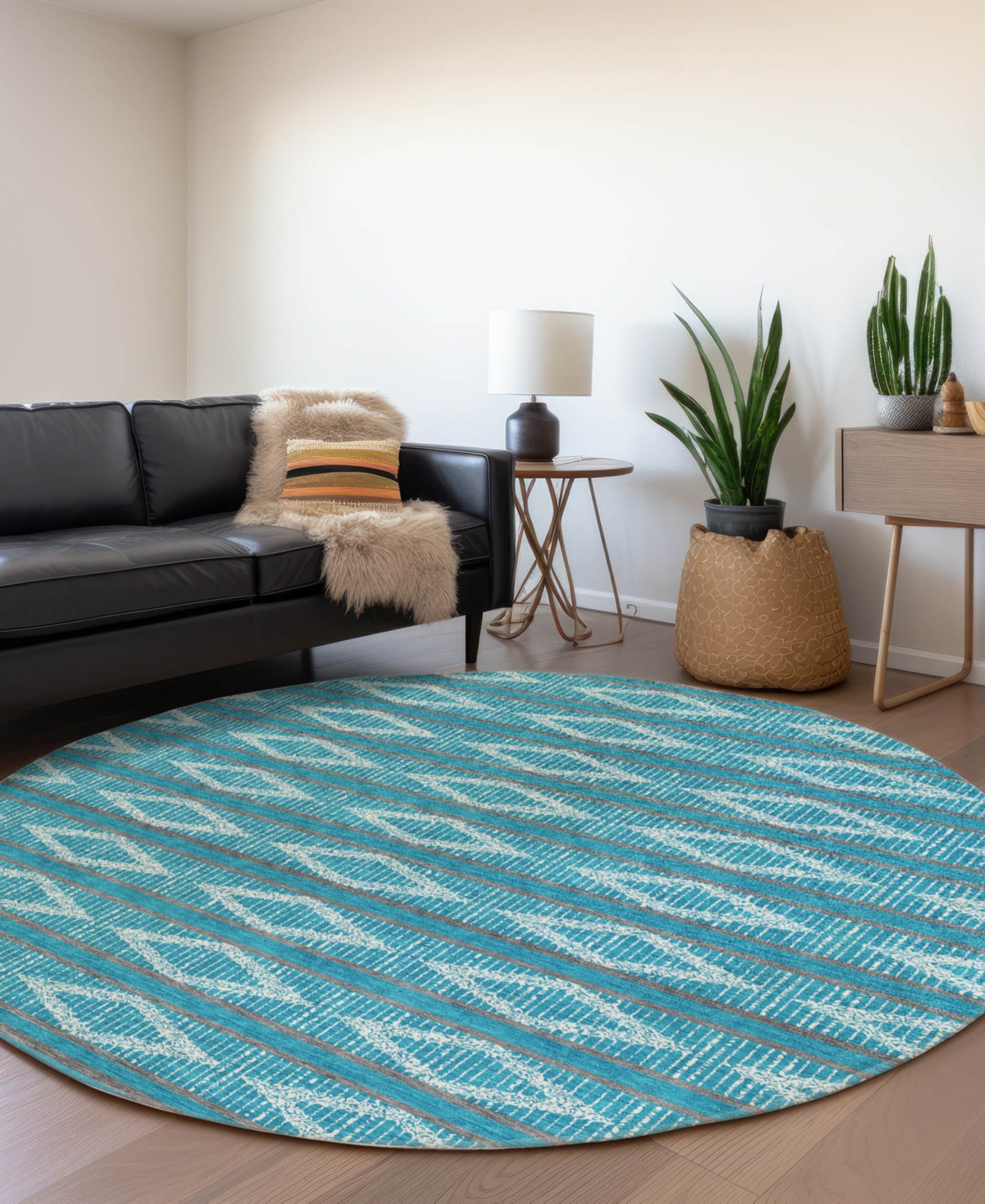 Shop Addison Chantille Machine Washable Acn1029 8'x8' Round Area Rug In Teal