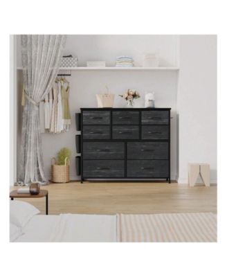 10-Drawer Fabric Dresser with Side Pockets, Hooks & Wood Top for Bedroom, Closet, Living Room, or Hallway Storage