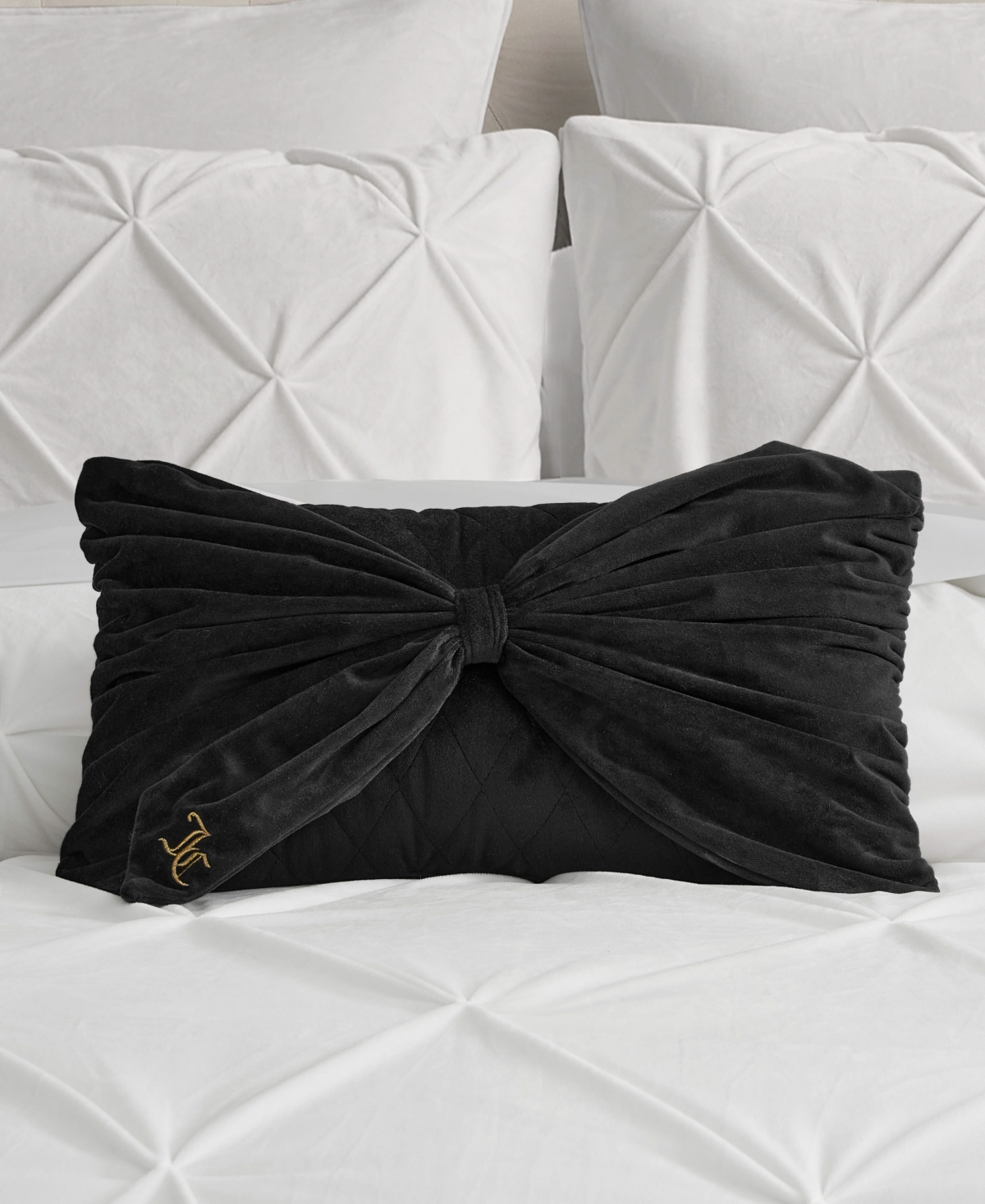 Juicy Couture Velvet Bow Decorative Pillow, 10" X 18" In Black